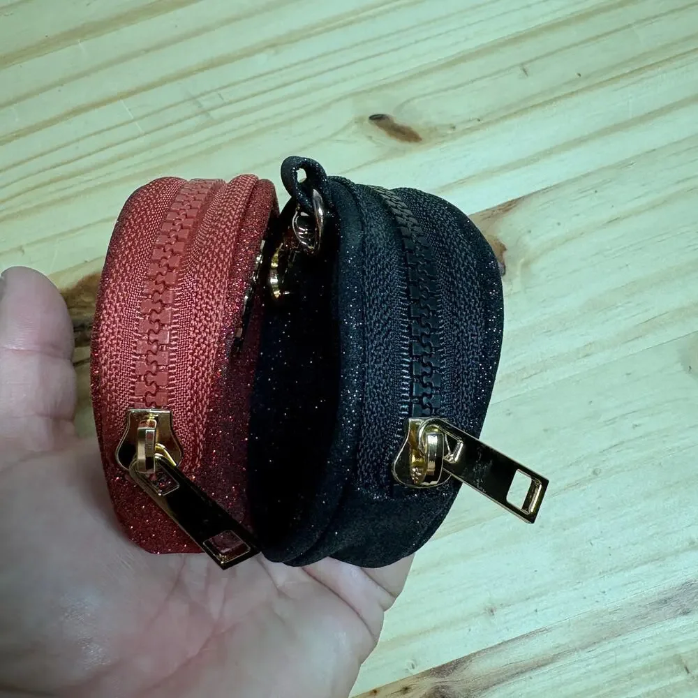 Disney Mickey Mouse Coin Purse Black Red Glitter Shimmer Zip Around -- Lot of 2